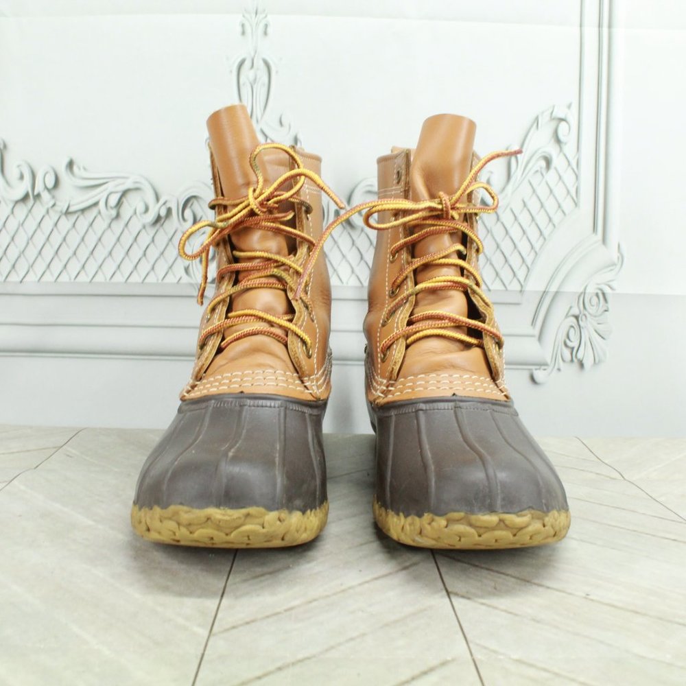 LL Bean Brown Leather Lace Up Unlined  Duck Boots Size 7 Narrow - Picture 4 of 9